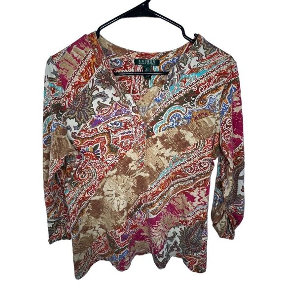 Ralph Lauren Abstract Patterned 3/4 Sleeve Top - Picture 1 of 4